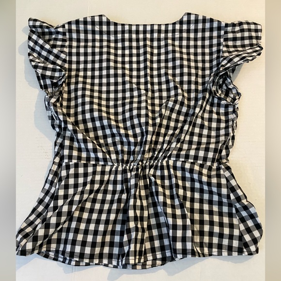 J.Crew black & white gingham check shirt sleeve v-neck blouse Size 4, - Picture 5 of 9